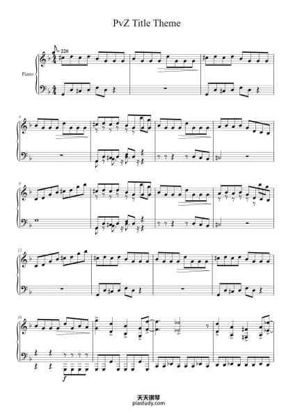 “PvZ Title Theme”钢琴谱-By: GoatWithAFork-免费下载-天天钢琴
