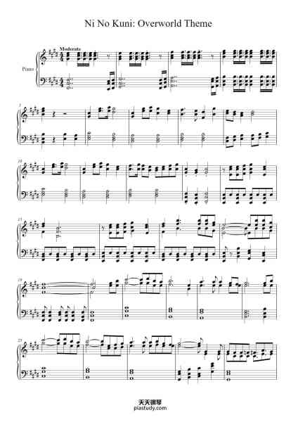 “Ni No Kuni: Overworld Theme”钢琴谱-Arranged by Samantha Potter-免费下载-天天钢琴