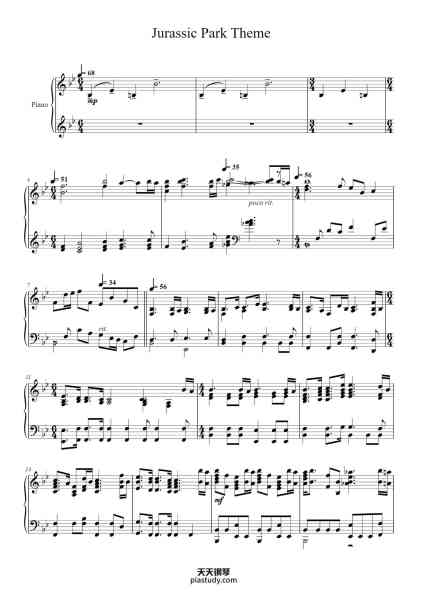 “Jurassic Park Theme”钢琴谱-John Williams-免费下载-天天钢琴