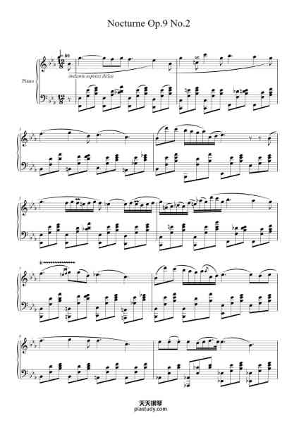 “Nocturne in E-Flat Major, Op. 9, No. 2”钢琴谱-Fredrik Chopin-免费下载-天天钢琴