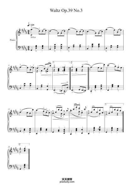 “Waltz in G-sharp Minor, Op. 39, No. 3”钢琴谱-Johannes Brahms-免费下载-天天钢琴