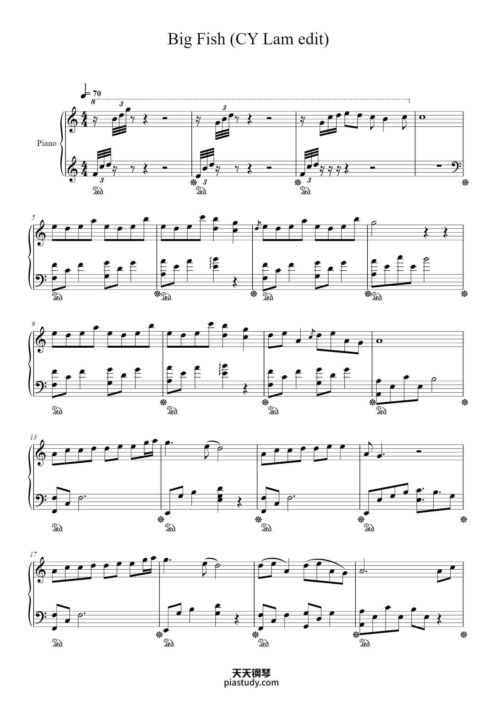 Big Fish (CY Lam edit)钢琴谱 - 周深 - free piano sheet music - PiaNoproblem