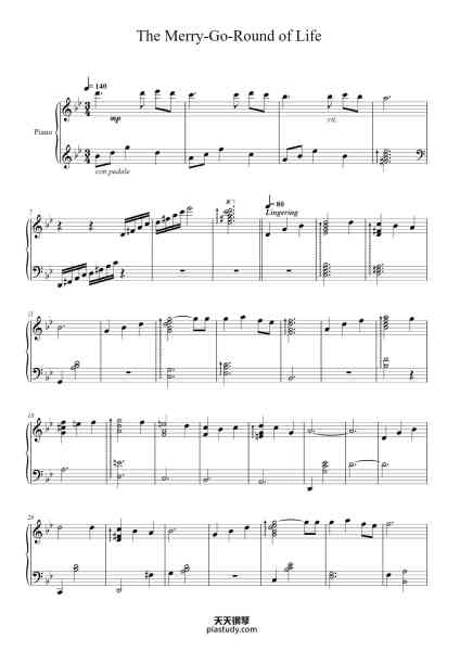 “The Merry-Go-Round of Life”钢琴谱-Joe Hisaishi-免费下载-天天钢琴