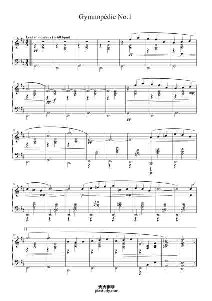“Gymnopédie No. 1”钢琴谱-Erik Satie-免费下载-天天钢琴