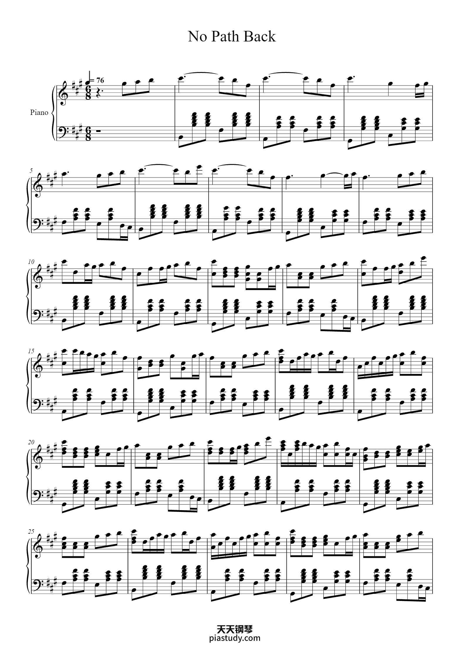 No Path Back 《蔷花，红莲》主题曲钢琴谱 - 蔷花，红莲 - free piano sheet music - PiaNoproblem