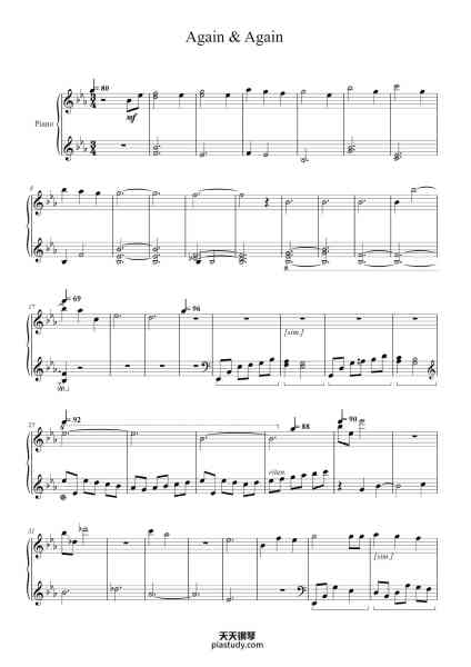 “Again & Again”钢琴谱-Original Artist : Melody Chubak Arranged by Haoto-免费下载-天天钢琴