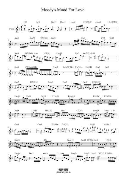 “Moody's Mood For Love”钢琴谱-james moody-免费下载-天天钢琴