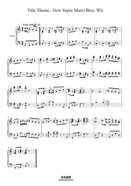 “Title Theme - New Super Mario Bros. Wii”钢琴谱-Composed by: Shiho Fujii, 
Ryo Nagamatsu & Kenta Nagata-免费下载-天天钢琴