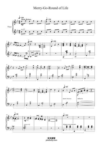 “Merry-Go-Round of Life”钢琴谱-Joe Hisaishi -免费下载-天天钢琴