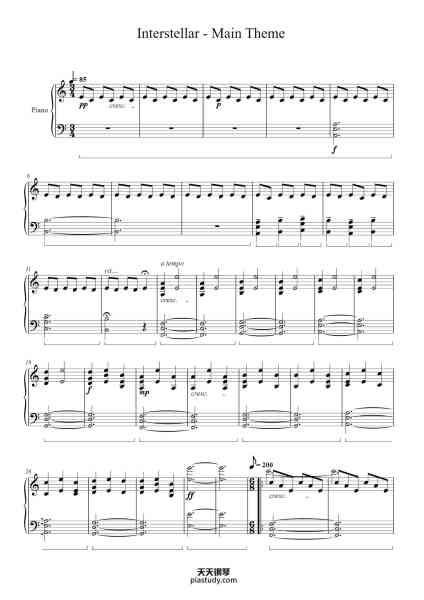 “Interstellar - Main Theme”钢琴谱-Hans Zimmer-免费下载-天天钢琴
