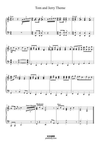 “Tom and Jerry Theme”钢琴谱-Composed by Scott Bradley-免费下载-天天钢琴