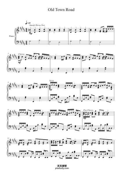 “Old Town Road”钢琴谱-Arr. by Liam Hinzman-免费下载-天天钢琴