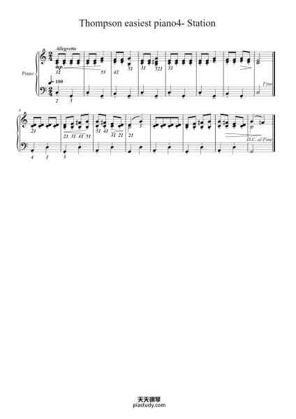 “Thompson easiest piano4- Station”钢琴谱-John Thompson-免费下载-天天钢琴