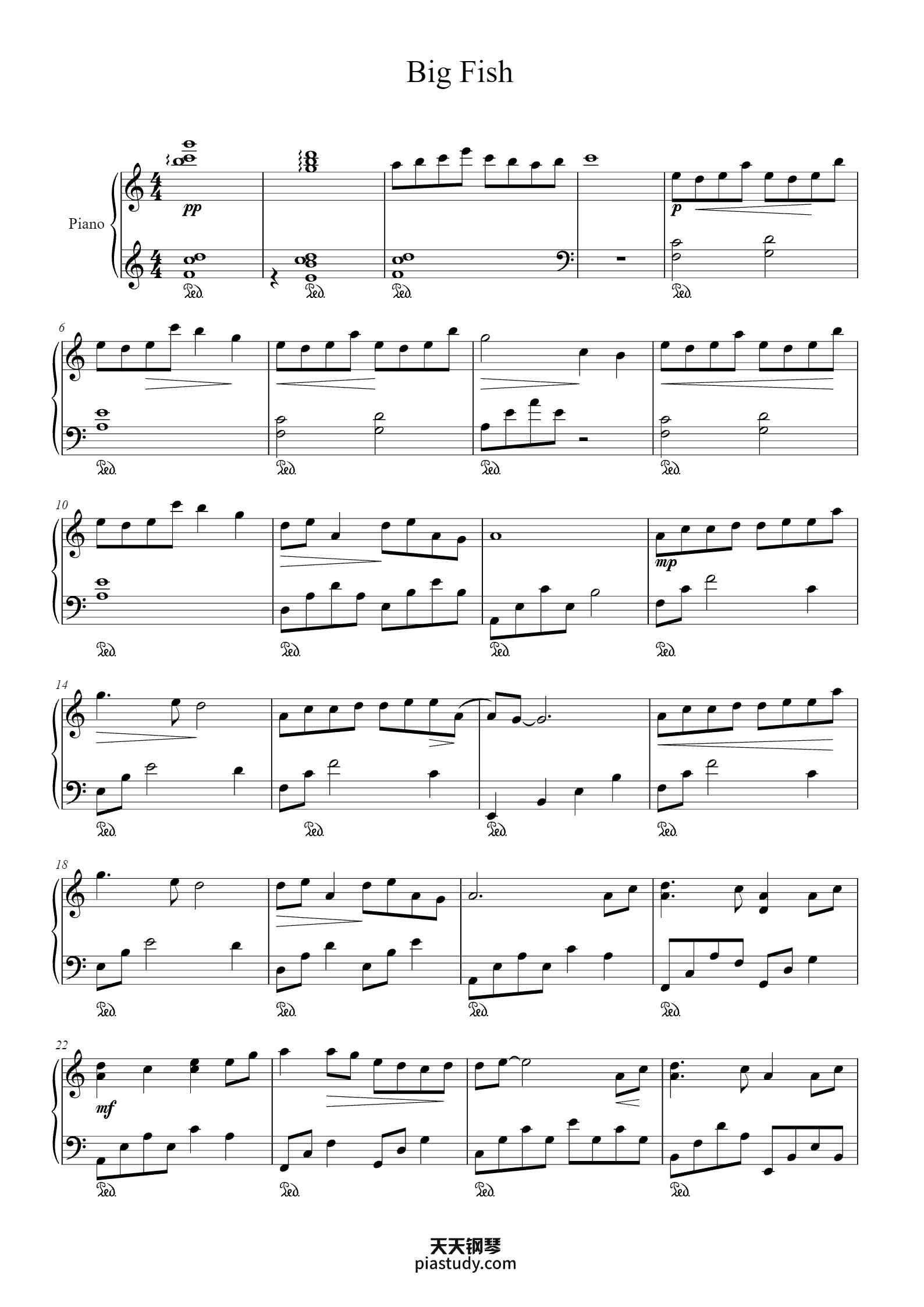 'Big Fish' - Piano Sheet Music By Shen Zhou | TOPiano