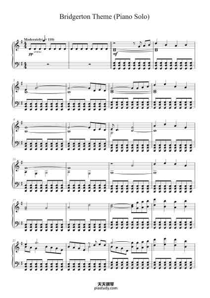 “Bridgerton Theme (Piano Solo)”钢琴谱-By KRIS BOWERS-免费下载-天天钢琴