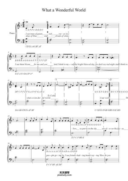 “What a Wonderful World”钢琴谱-Louis Armstrong-免费下载-天天钢琴
