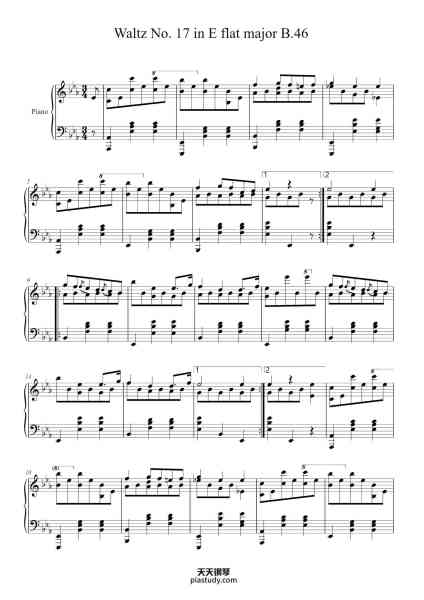 “Waltz No. 17 in E-flat Major, B.46”钢琴谱-Brown-Index 46 1829-30-免费下载-天天钢琴