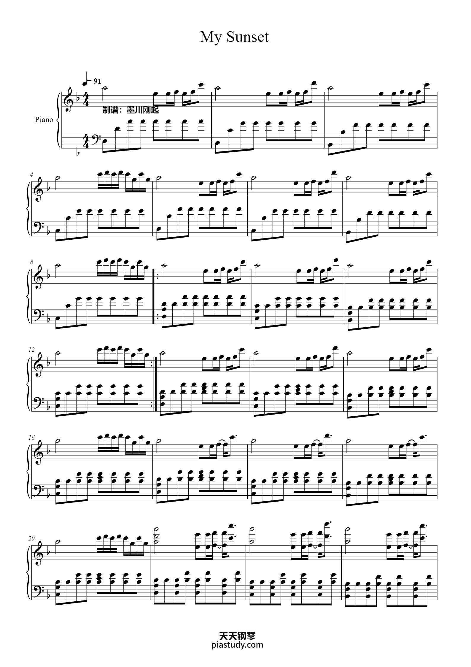 My Sunset—Feint钢琴谱 - Feint - free piano sheet music - PiaNoproblem