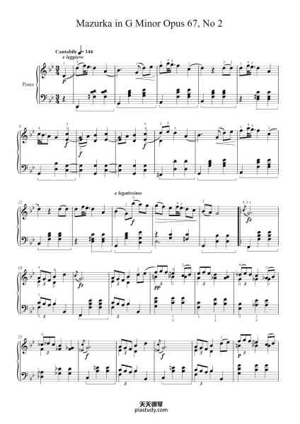“Mazurka in G Minor, Op. 67, No. 2”钢琴谱-Frederic Chopin-免费下载-天天钢琴