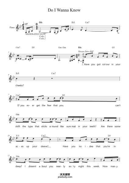 “Do I Wanna Know”钢琴谱-Arctic Monkeys-免费下载-天天钢琴