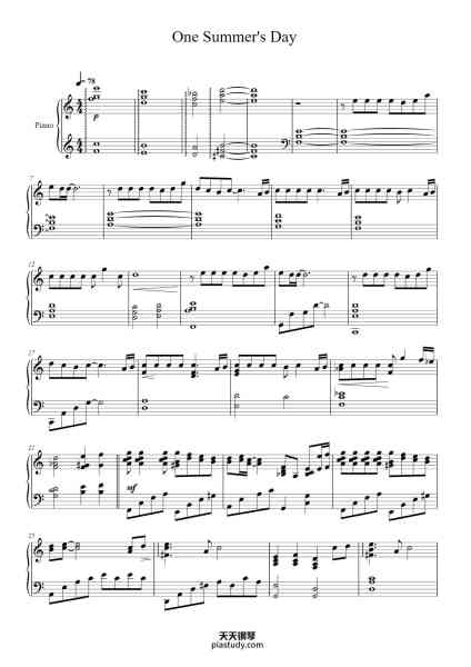 “One Summer's Day”钢琴谱-Joe Hisaishi-免费下载-天天钢琴