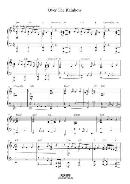 “Over The Rainbow”钢琴谱-Music by HAROLD ARLEN
Lyric by E.Y. “YIP” HARBURG-免费下载-天天钢琴