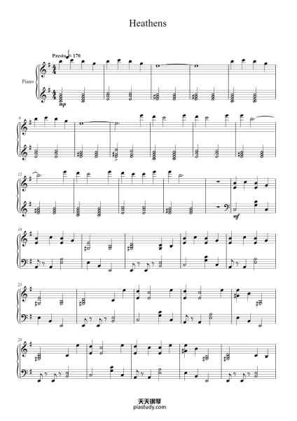 “Heathens”钢琴谱-Twenty one pilots-免费下载-天天钢琴