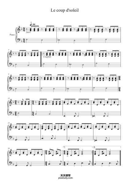 “Le coup d'soleil”钢琴谱-Richard Cocciante-免费下载-天天钢琴