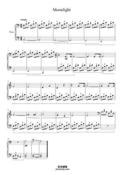 “Piano Sonata No. 14 in C-sharp Minor, Op. 27, No. 2 "Moonlight"”钢琴谱-Ludwing van Bethoveen-免费下载-天天钢琴