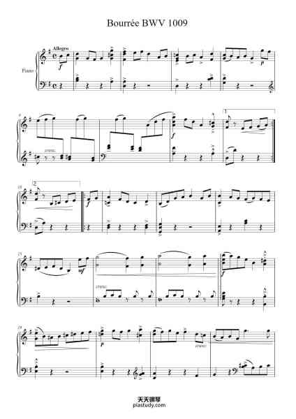 “Suite for Solo Cello No. 3 in C Major, BWV 1009: V. Bourrée I and II”钢琴谱-Johann Sebastian Bach (1685 - 1750)-免费下载-天天钢琴