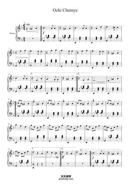 “Ochi Chernye”钢琴谱-Russian Folk Song-免费下载-天天钢琴
