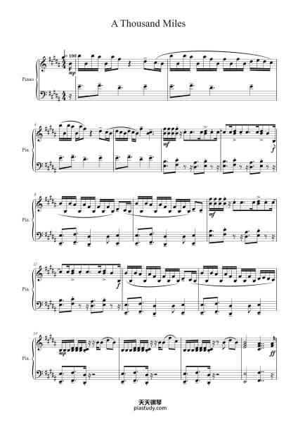 “A Thousand Miles”钢琴谱-Sullivan Mousseau-免费下载-天天钢琴