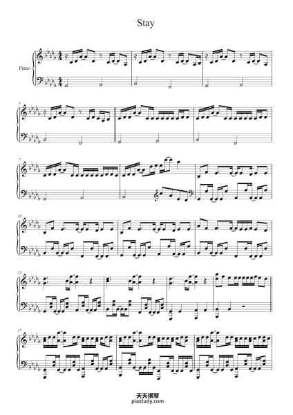 “Stay【动感独奏版】泽大大 贾斯丁比伯 Justin Bieber”钢琴谱-Justin Bieber/Charlton Howard/Omer Fedi/Blake Slatkin/Charlie Puth/Magnus Høiberg-免费下载-天天钢琴