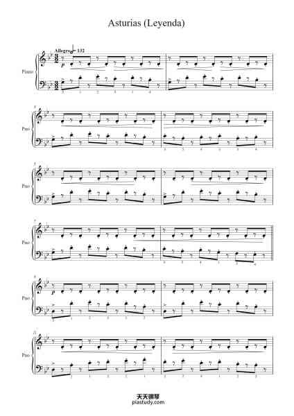“Asturias (Leyenda)”钢琴谱-Isaac ALBENIZ (1860-1909)-免费下载-天天钢琴