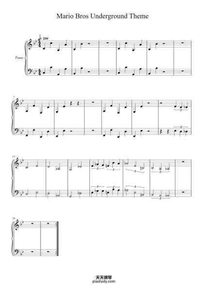 “Mario Bros Underground Theme”钢琴谱-Faithegou Tesskuk-免费下载-天天钢琴