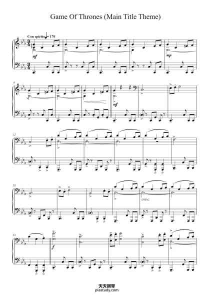 “Game Of Thrones Theme”钢琴谱-Music by Ramin Djawadi-免费下载-天天钢琴