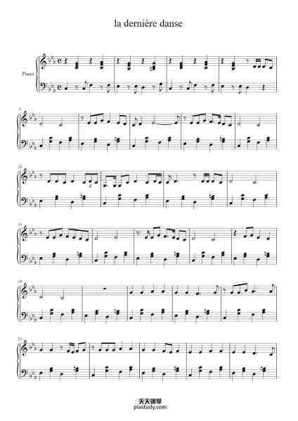 “la dernière danse”钢琴谱-INDILA LA DERNIERE DANCE-免费下载-天天钢琴