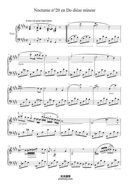 “Nocturne No. 20 in C-sharp Minor, Op. posth.”钢琴谱-Frédéric Chopin-免费下载-天天钢琴