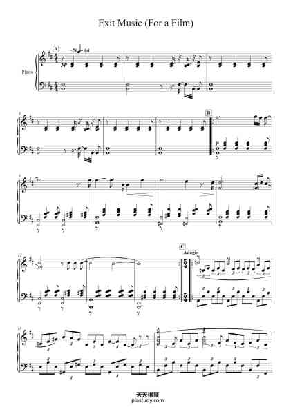 “Exit Music (For a Film)”钢琴谱-Radiohead
'scribed Sheldon Jan '21
-免费下载-天天钢琴