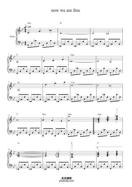 “now we are free”钢琴谱-Hans Zimmer-免费下载-天天钢琴