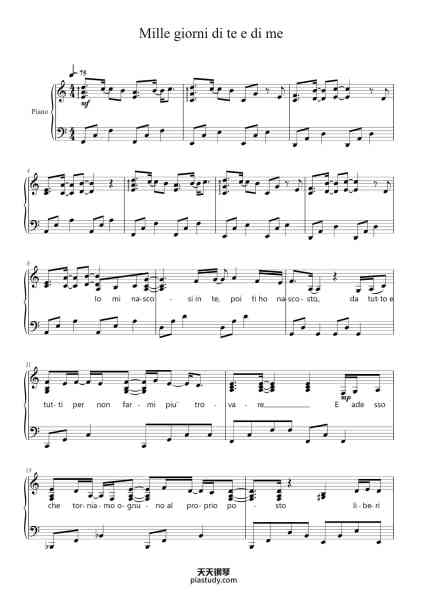 “Mille giorni di te e di me”钢琴谱-Claudio Baglioni-免费下载-天天钢琴
