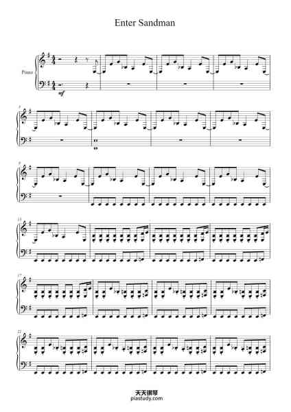 “Enter Sandman”钢琴谱-Metallica-免费下载-天天钢琴