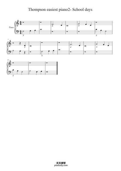 “Thompson easiest piano2- School days”钢琴谱-John Thompson-免费下载-天天钢琴