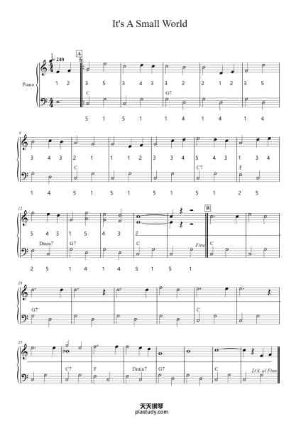 “It's A Small World”钢琴谱-Arr: S. DiCesare-免费下载-天天钢琴