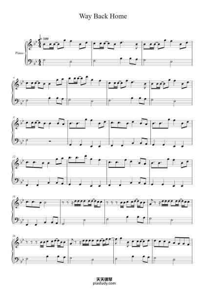 “Way Back Home”钢琴谱-Transcribed by TDY -免费下载-天天钢琴
