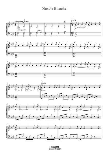 “Nuvole Bianche”钢琴谱-Music by LUDOVICO EINAUDI-免费下载-天天钢琴