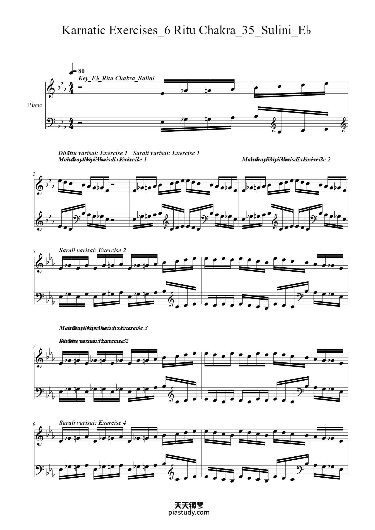Karinatic Notes Karnatic Exercises_6 Ritu Chakra_35_Sulini_E♭钢琴谱 - Traditional - free ...