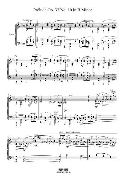 “Prélude Op. 32 No. 10 in B Minor”钢琴谱-Sergei Vasilievich Rachmaninoff
(1873 - 1943)-免费下载-天天钢琴