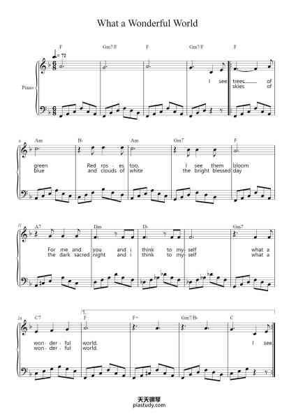 “What a Wonderful World”钢琴谱-Louis Armstrong-免费下载-天天钢琴
