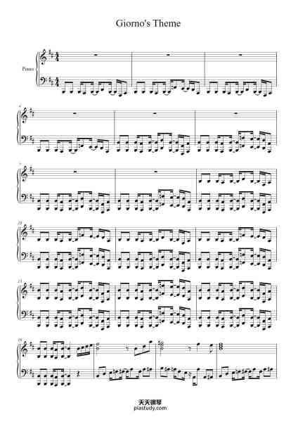 “Giorno's Theme”钢琴谱-Giorno Giovanna-免费下载-天天钢琴